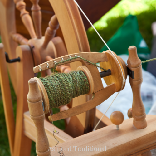 Ashford Traditional Spinning wheel with hand spun yarn